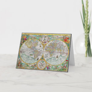 Cartão Mapa do Mundo Antigo com Trabalho de arte Colorida