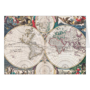 Cartão Mapa do mundo antigo do Dobro-Hemisfério