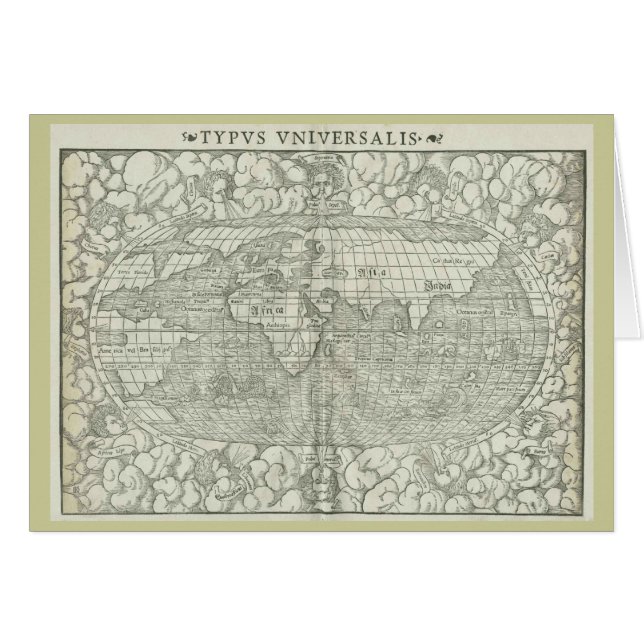 Cartão Mapa do mundo antigo por Sebastian Münster cerca (Frente Horizontal)
