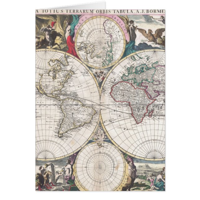 Cartão Mapa do Mundo de Bormeester em 1685 (Frente)