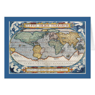 Cartão Mapa do mundo do século XVI antigo