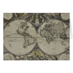 Cartão Mapa do mundo dobro   1672 do hemisfério