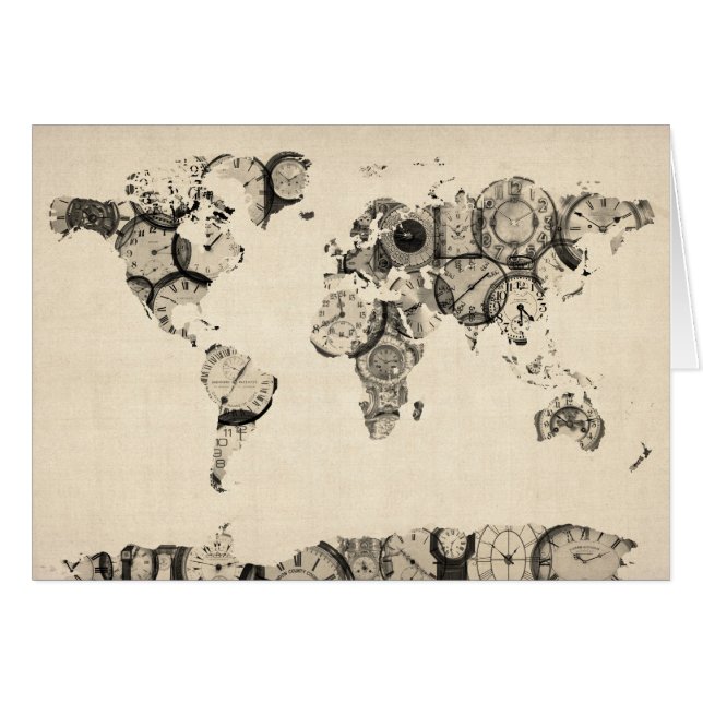 Cartão Mapa do Mundo dos Relógios Antigos (Frente Horizontal)