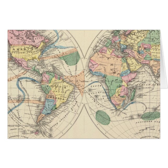 Cartão Mapa do mundo litográfico (Frente Horizontal)