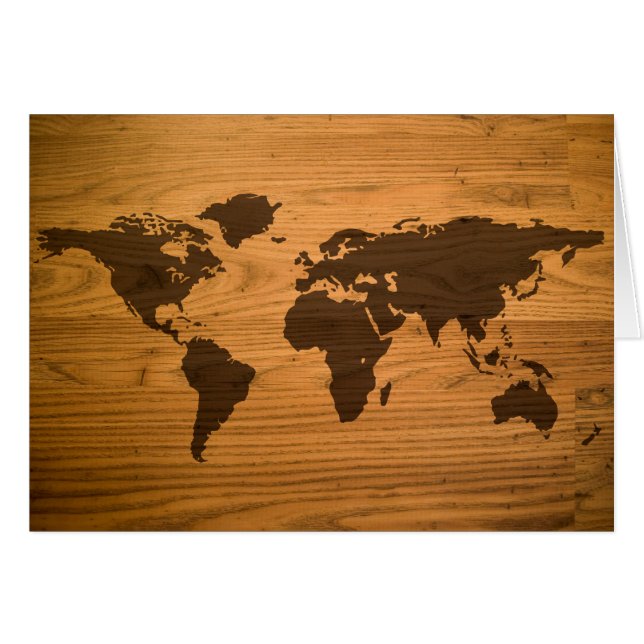 Cartão Mapa do mundo na grão de madeira (Frente Horizontal)