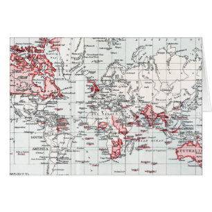 Cartão Mapa do mundo que mostra possessões britânicas e