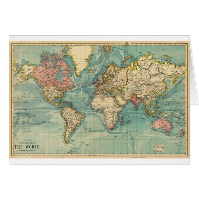 Cartão Mapa do Mundo Vintage (Frente Horizontal)