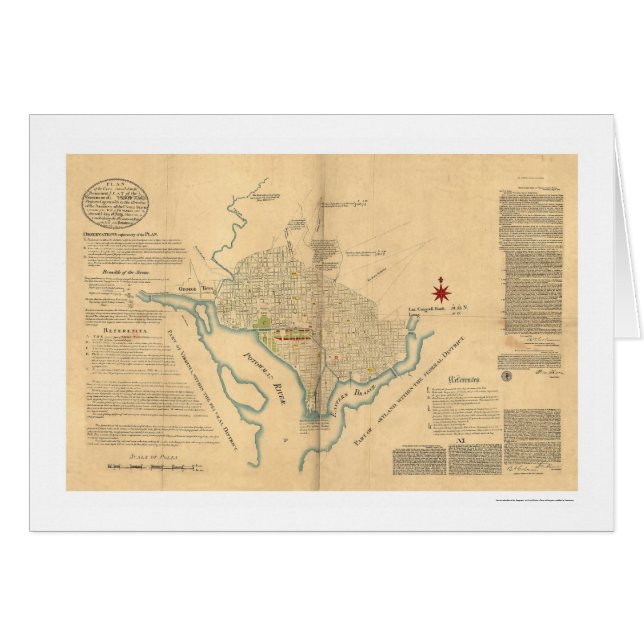 Cartão Mapa do plano do Washington DC por L'Enfant 1791 (Frente Horizontal)