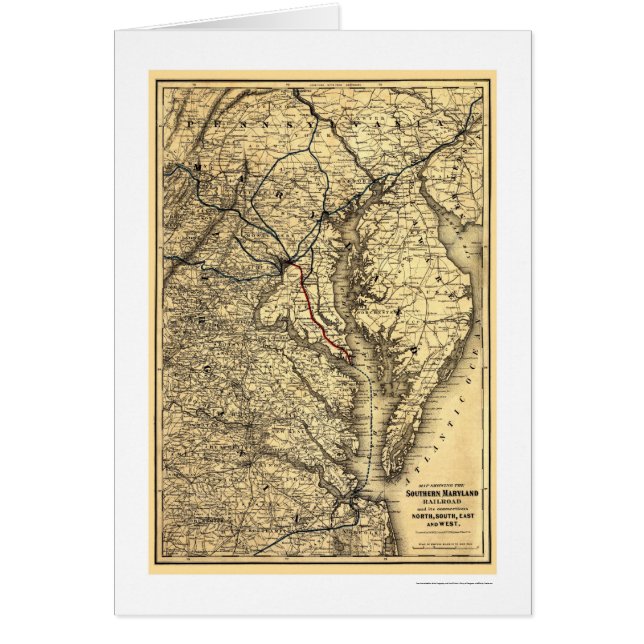 Cartão Mapa do sul 1881 da estrada de ferro de Maryland (Frente)