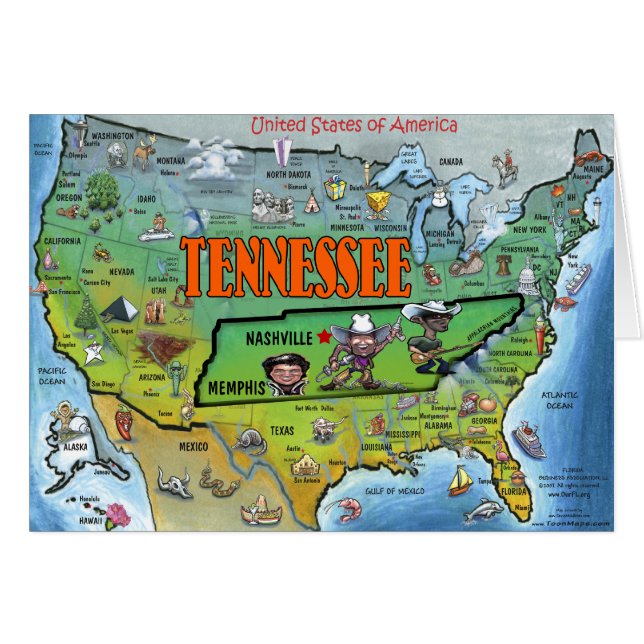 Cartão Mapa do Tennessee USA (Frente Horizontal)