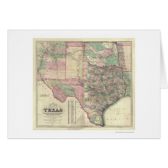 Cartão Mapa do território de Texas por Colton 1872 (Frente Horizontal)