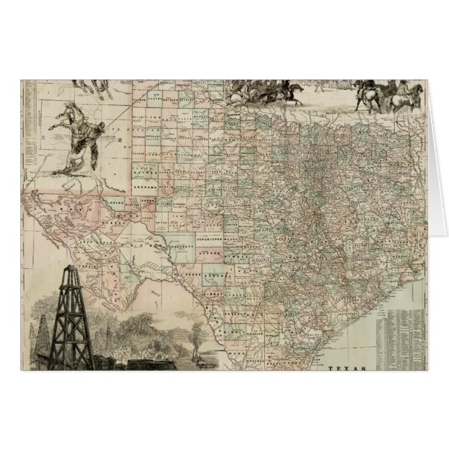 Cartão Mapa do Texas com o County Borders (Frente Horizontal)
