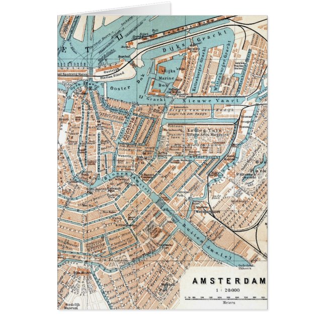 Cartão Mapa do vintage de Amsterdão (1905) (Frente)