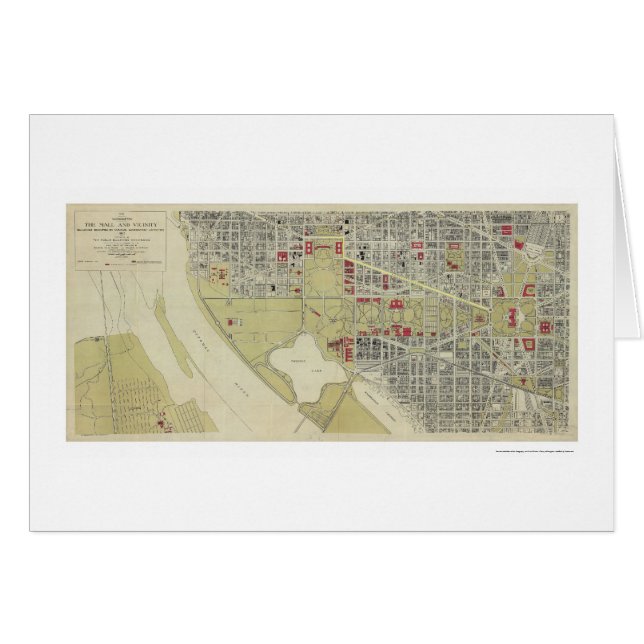 Cartão Mapa do Washington DC e da alameda 1917 (Frente Horizontal)