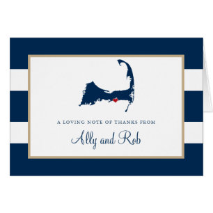 Cartão Mapa do West Dennis Cape Cod com Coração Obrigado