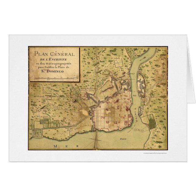 Cartão Mapa dominiquense 1805 de Santo Domingo (Frente Horizontal)