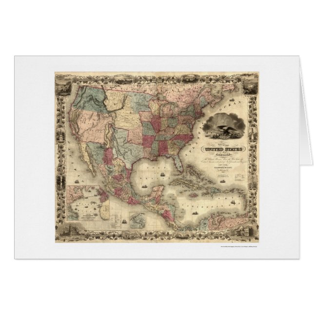 Cartão Mapa dos Estados Unidos por Colton 1850 (Frente Horizontal)