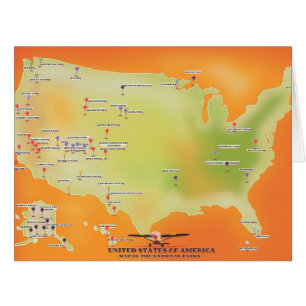 Cartão mapa dos parques nacionais dos Estados Unidos