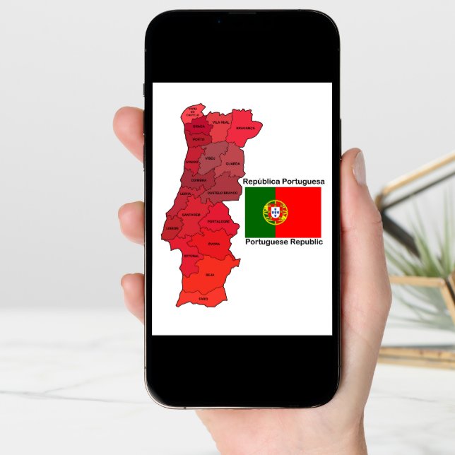 Cartão Mapa e bandeira de Portugal