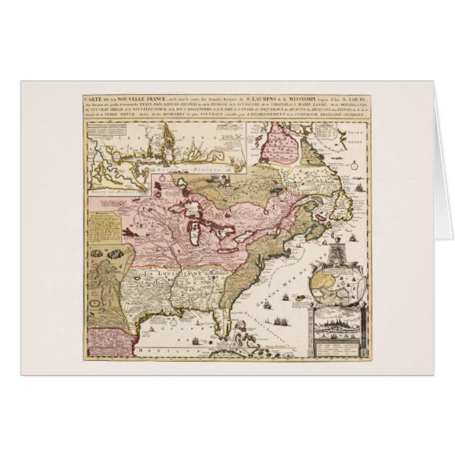 Cartão Mapa francês medieval de Quebec/Nova França na Amé (Frente Horizontal)