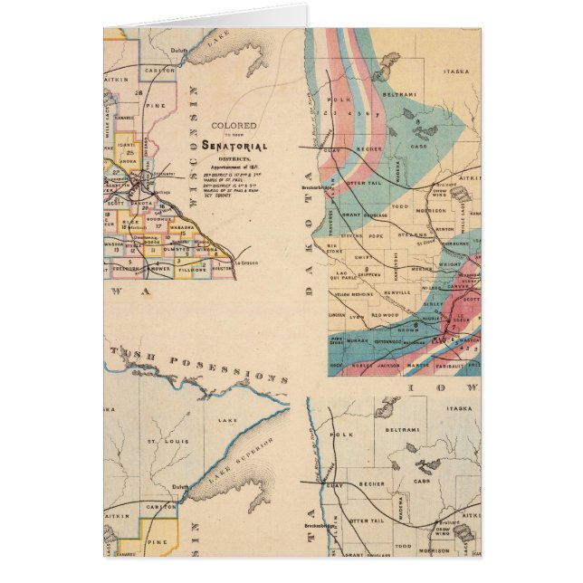 Cartão Mapa geológico de Minnesota por NH Winchell (Frente)