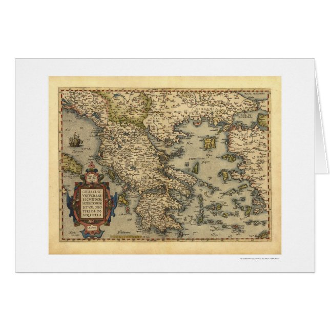 Cartão Mapa grego Ortelius 1570 das ilhas (Frente Horizontal)