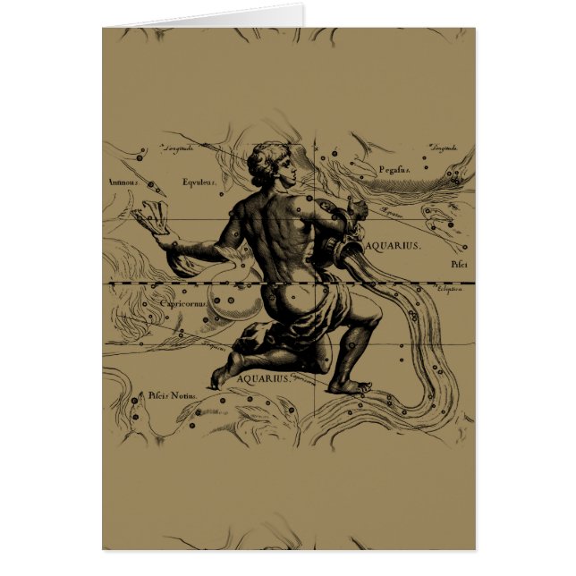 Cartão Mapa Hevelius 1690 da constelação do Aquário no (Frente)
