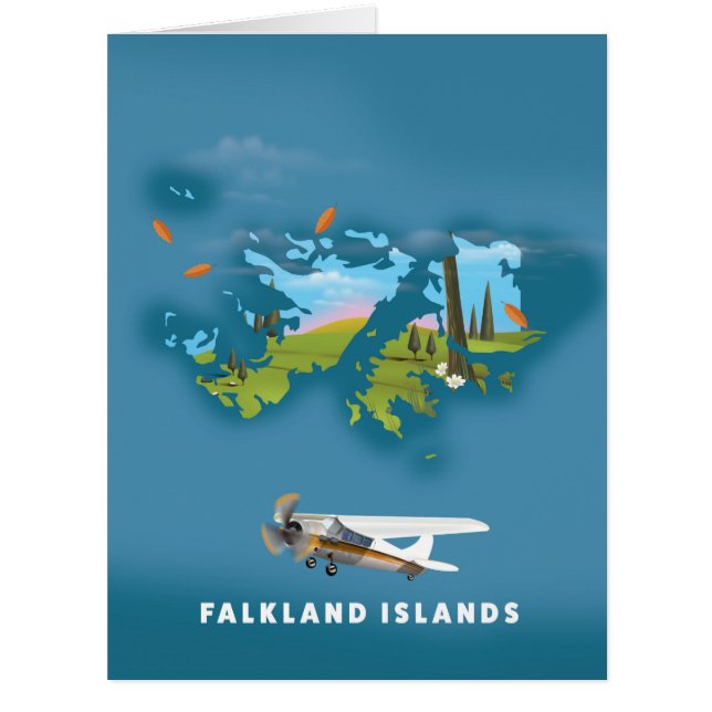 Cartão Mapa ilustrado das ilhas Falkland (Frente)