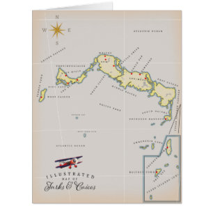 Cartão Mapa ilustrado das Ilhas Turcas e Caicos