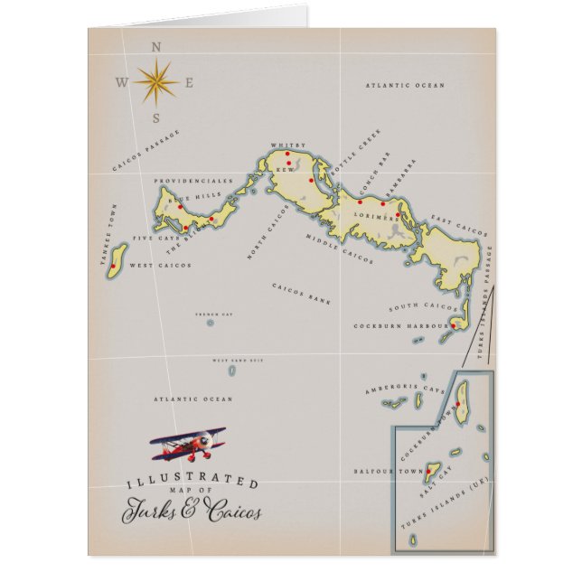 Cartão Mapa ilustrado das Ilhas Turcas e Caicos (Frente)
