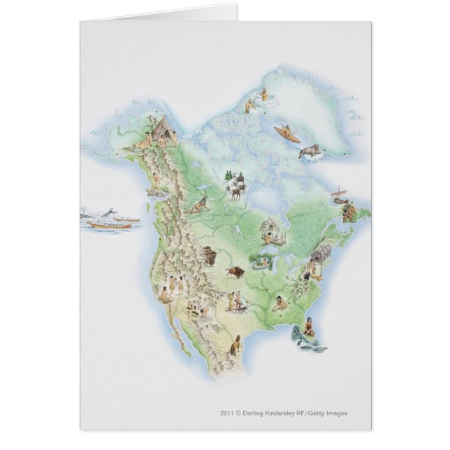 Cartão Mapa ilustrado de America do Norte (Frente)