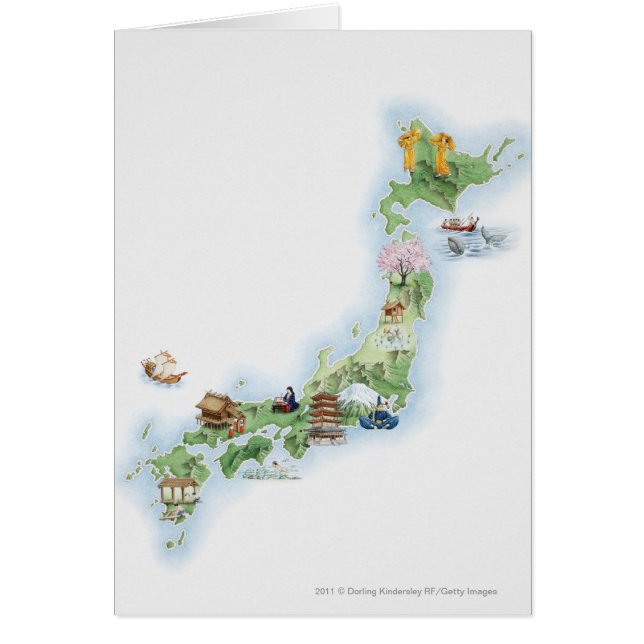 Cartão Mapa ilustrado de Japão antigo (Frente)