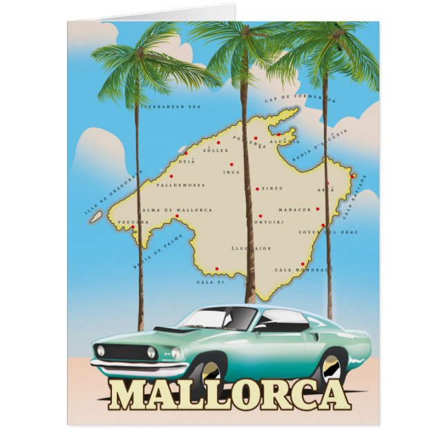 Cartão Mapa ilustrado de Mallorca (Frente)