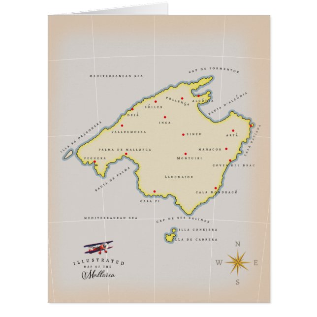 Cartão Mapa ilustrado de Mallorca (Frente)