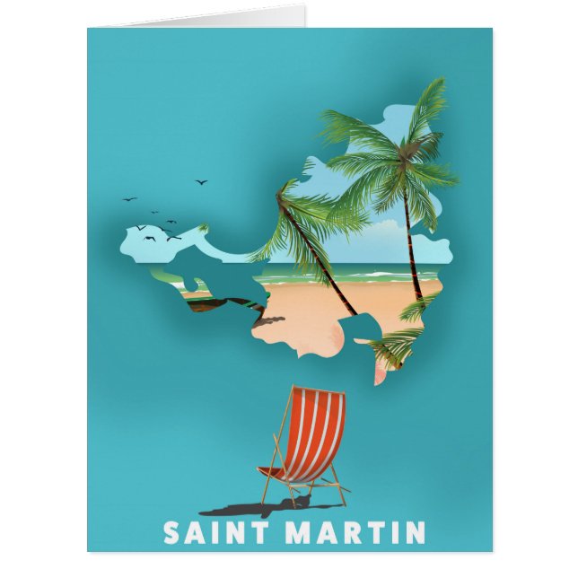 Cartão Mapa ilustrado de São Martinho. (Frente)
