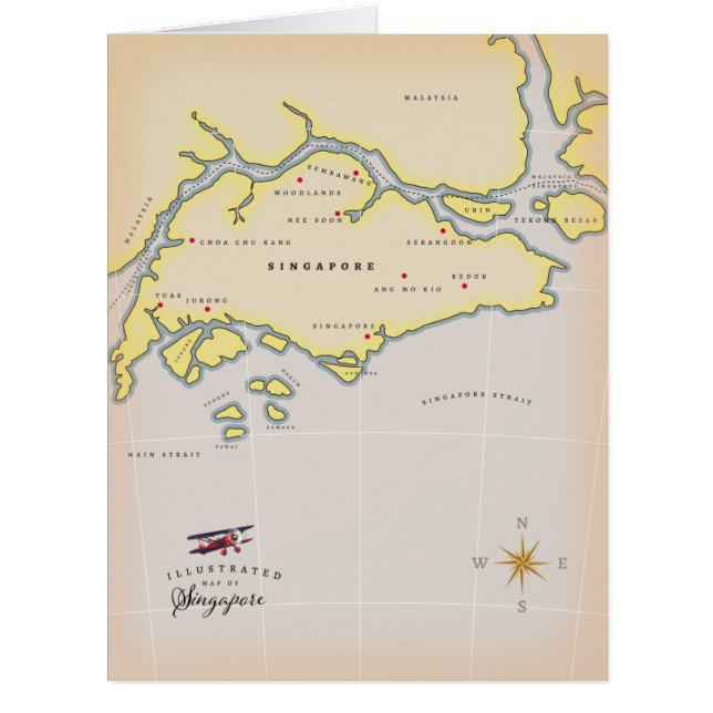 Cartão Mapa ilustrado de Singapura (Frente)