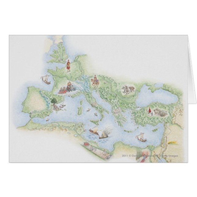 Cartão Mapa ilustrado do império romano (Frente Horizontal)