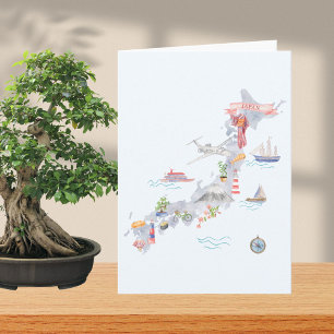 Cartão Mapa Ilustrado do Japão Dobrado como Saudação