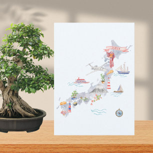 Cartão Mapa Ilustrado do Japão Plano de Boas-vindas