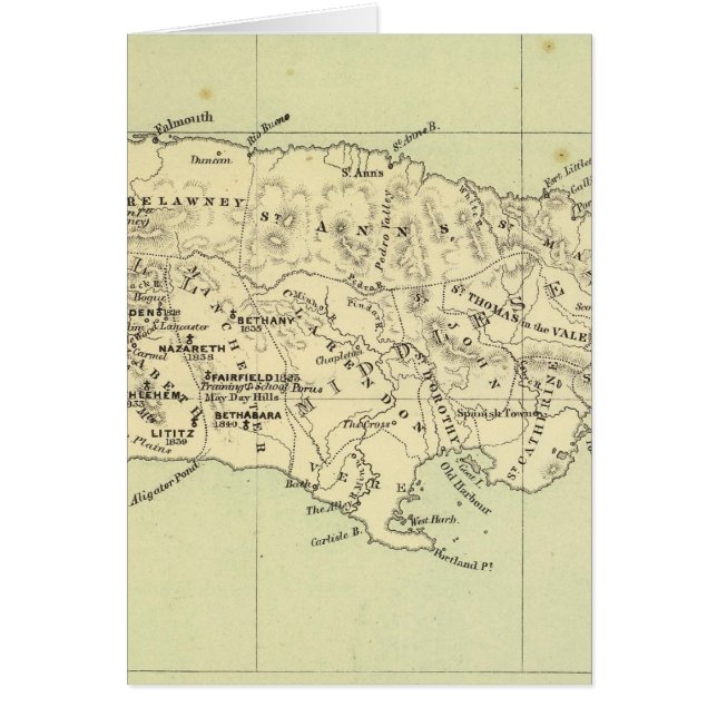 Cartão Mapa litográfico da Jamaica (Frente)