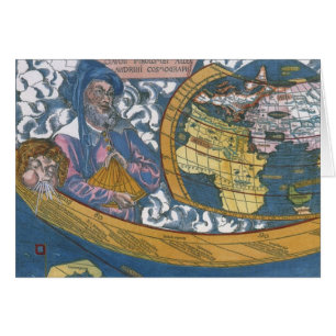 Cartão Mapa Mundial Antigo com Claudius Ptolemy, 1507