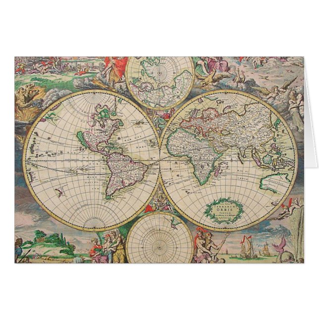 Cartão Mapa Mundial Antiquado (Frente Horizontal)
