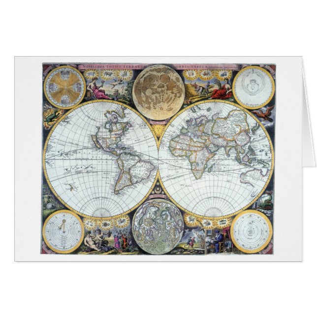 Cartão Mapa Mundial Antiquado, Atlas Maritimus por John S (Frente Horizontal)