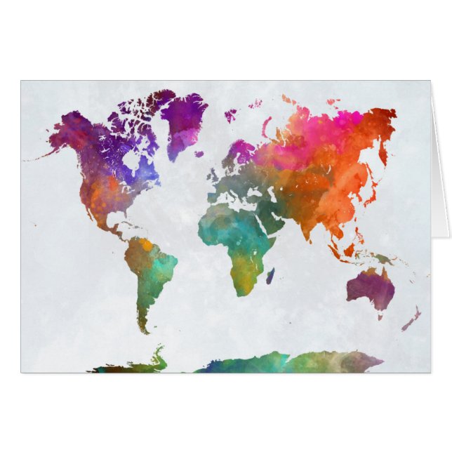 Cartão Mapa Mundial Da Aquarela (Frente Horizontal)
