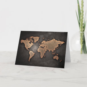 Cartão Mapa mundial de couro geográfico castanho