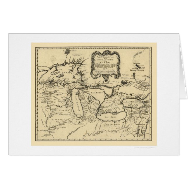 Cartão Mapa novo 1755 de France Canadá (Frente Horizontal)