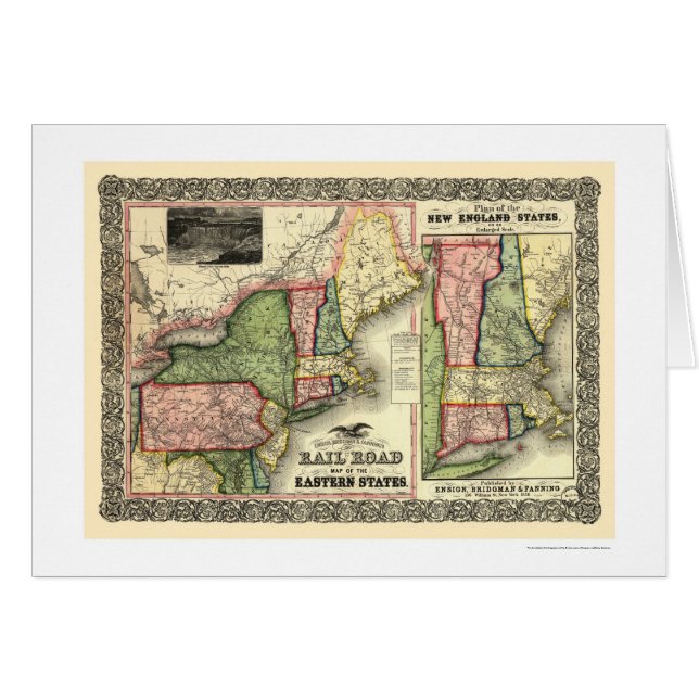 Cartão Mapa oriental 1856 da estrada de ferro dos estados (Frente Horizontal)