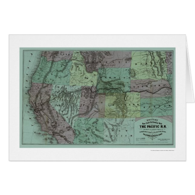 Cartão Mapa pacífico 1877 da estrada de ferro (Frente Horizontal)