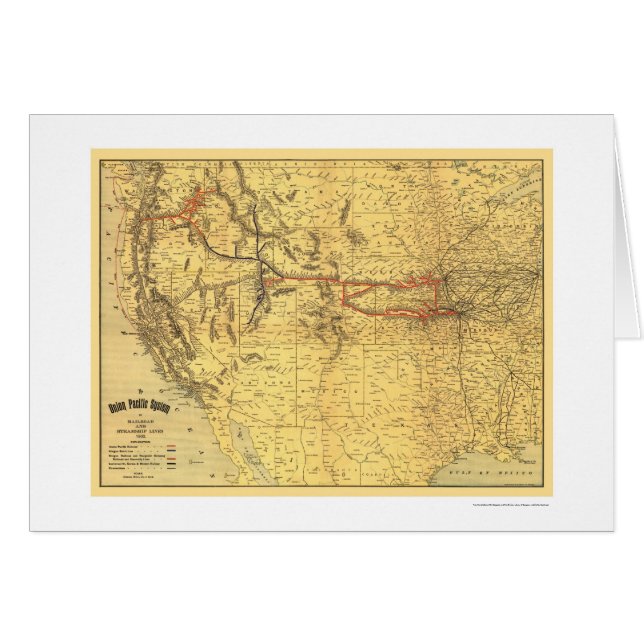 Cartão Mapa pacífico 1900 da estrada de ferro da união (Frente Horizontal)