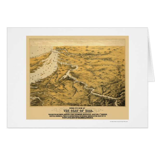 Cartão Mapa panorâmico 1861 da guerra civil (Frente Horizontal)